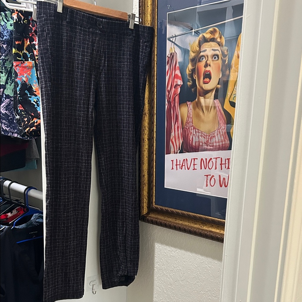 Betabrand Charcoal Grey Checkered with pink straight leg pants